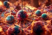 A 3D illustration depicting Cancer Cells in the crosshairs, related to cancer treatment.