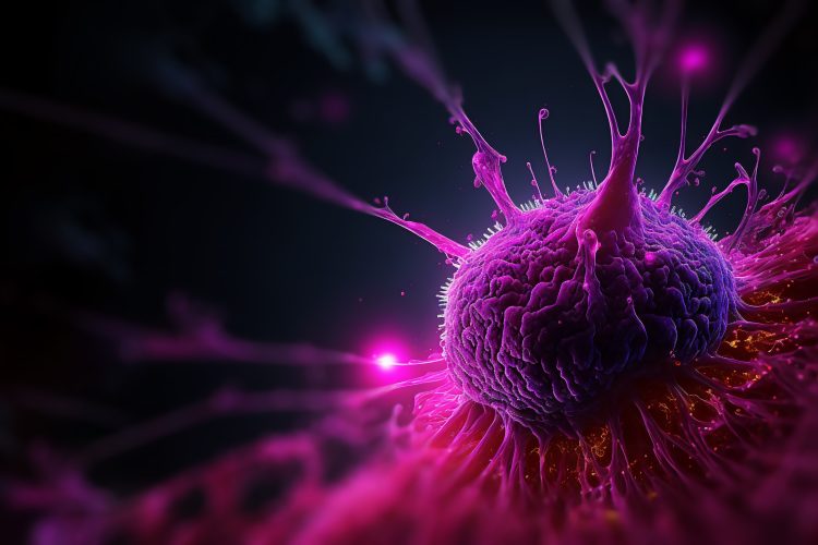 3D illustration of a cancer cell for oncology and drug discovery research.