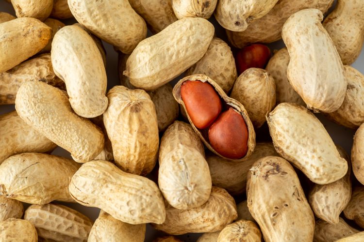 A photograph showing a collection of peanuts.