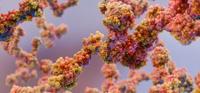 3D illustration of protein complexes showing molecular surface detail in red, orange and yellow, representing protein–protein interactions relevant to drug discovery.
