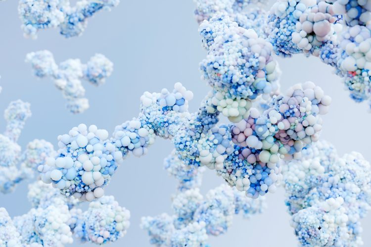 antibodies or immunoglobulin protein or enzyme Molecular structure, Chain of amino acids, biological concept, chemistry and biochemistry, DNA proteins, hydroxyproline, closeups formation, 3d render