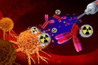 Targeted Alpha Therapy as a cancer treatment in clinical trials as a oncology therapies targeting malignant tumors with radioactive particles destroying cells as a 3D illustration.