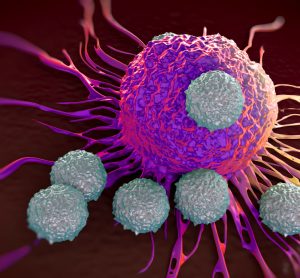 T cells attacking cancer cell