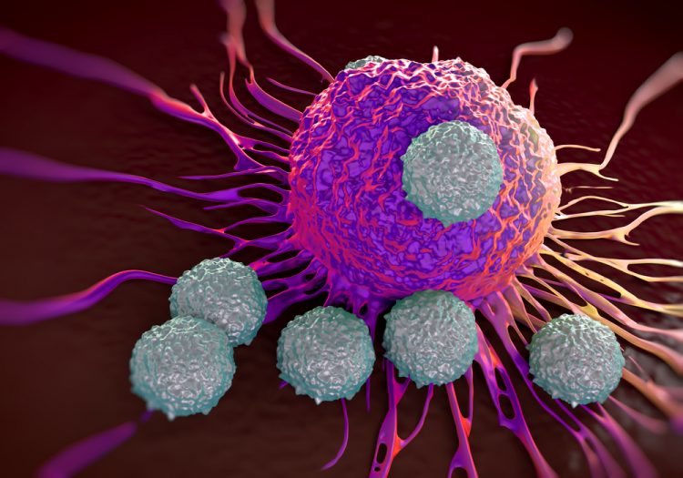 T cells attacking cancer cell