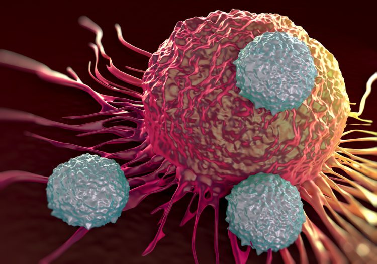 T cells attacking cancer cell