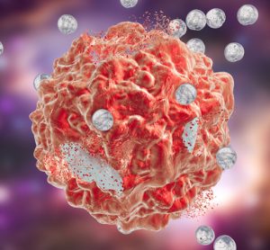 Nanoparticles attacking a cancer cell
