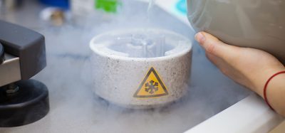 Scientist preparing samples for Cryo electron microscopy in liquid ethan under liquid nitrogen temperature.