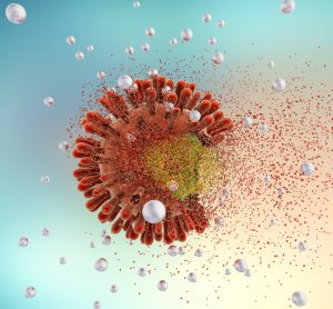 HIV cell being attacked by silver nanoparticles