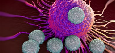 T-cells attacking cancer cell illustration of microscopic photos