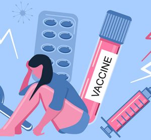 Cartoon of a woman dealing with side effects