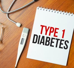 types 1 Diabetes. text on white paper in notebook near stethoscope