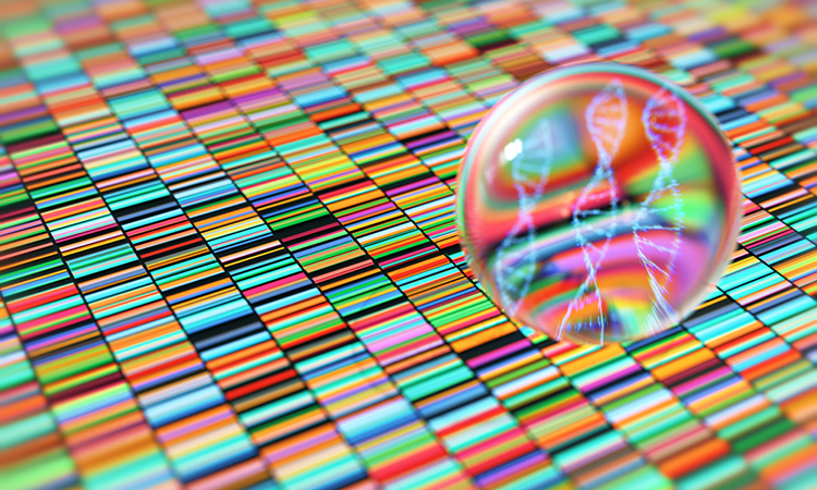 3D Illustration of a method of colored DNA sequencing.