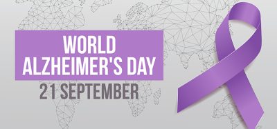 World Alzheimer's Day concept. Banner template with purple ribbon and text. Vector illustration.